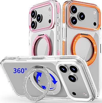 COOLQO for iPhone 17 Pro Max Case 360 Spin Stand, Fit for MagSafe, Silver