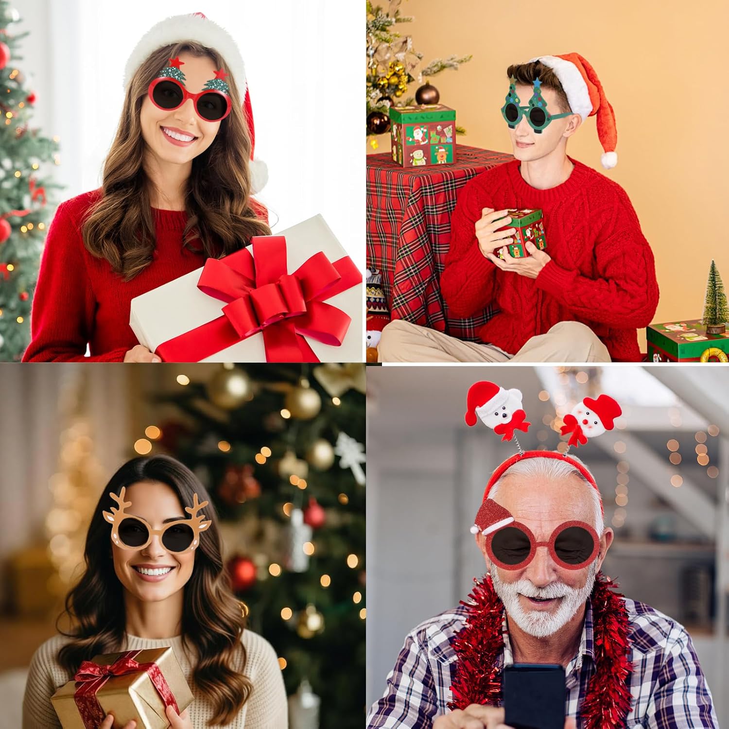 15 Pack Funny Christmas Party Glasses, Fun Xmas Holiday Party Glasses, Novelty Christmas Costume Eyeglasses Accessories, Photo Booth Props for Christmas Parties New Year Holiday Gifts