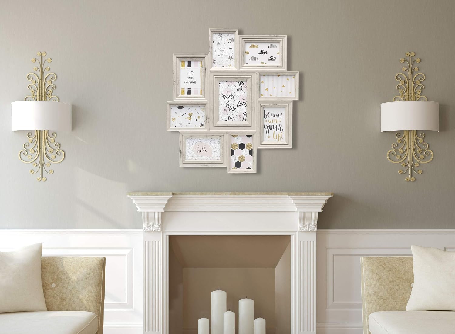 MELANNCO 9-Opening Wall Collage, Cream