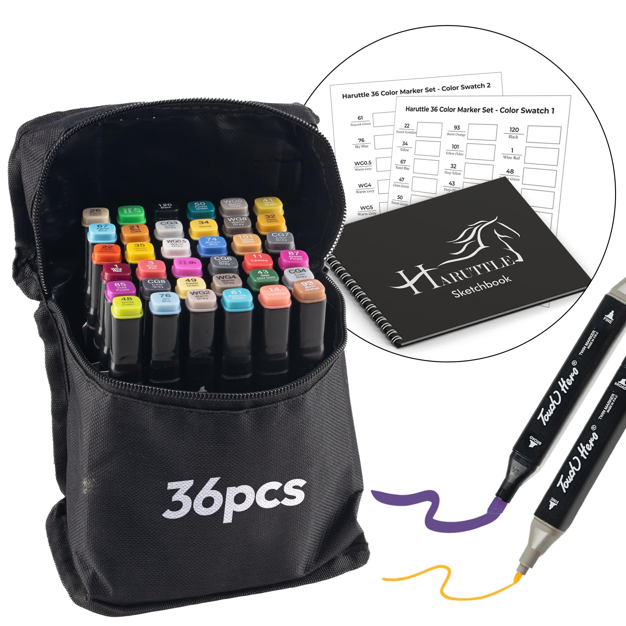 Haruttle Alcohol Markers with Dual Brush Tip - Fine & Broad Chisel | Alcoholic Markers for coloring, drawing, sketching for Professionals & Beginners | Sketchbook & Color Card Included (36 Colors) (B0C356RWPN) Amazon Price History, Amazon Price Tracker