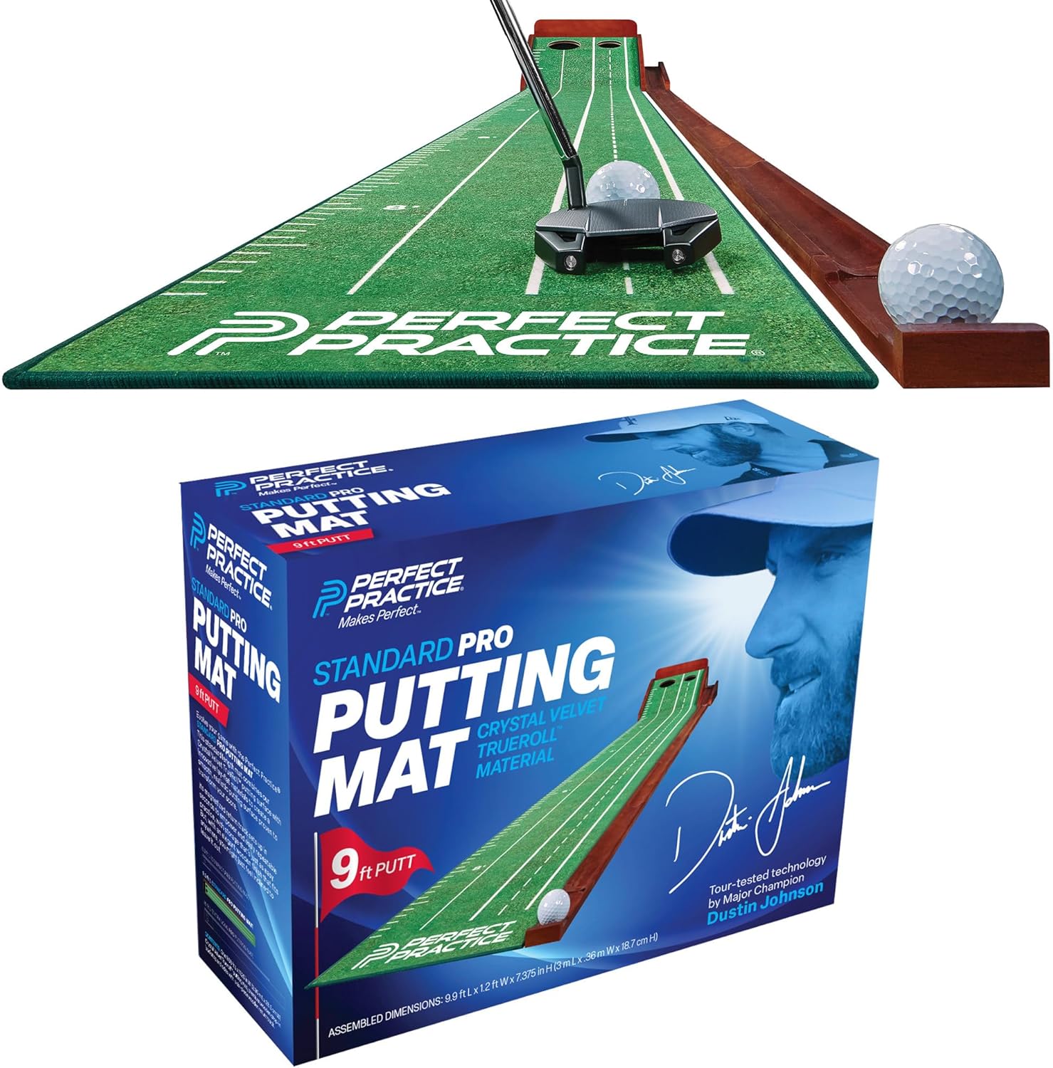 Perfect Practice Golf Putting Mat - Portable Putting Green, Indoor & Outdoor Practice, with Ball Return - Golf Training Aid for Home, Office, Backyard - Golfing Gifts for Men Standard