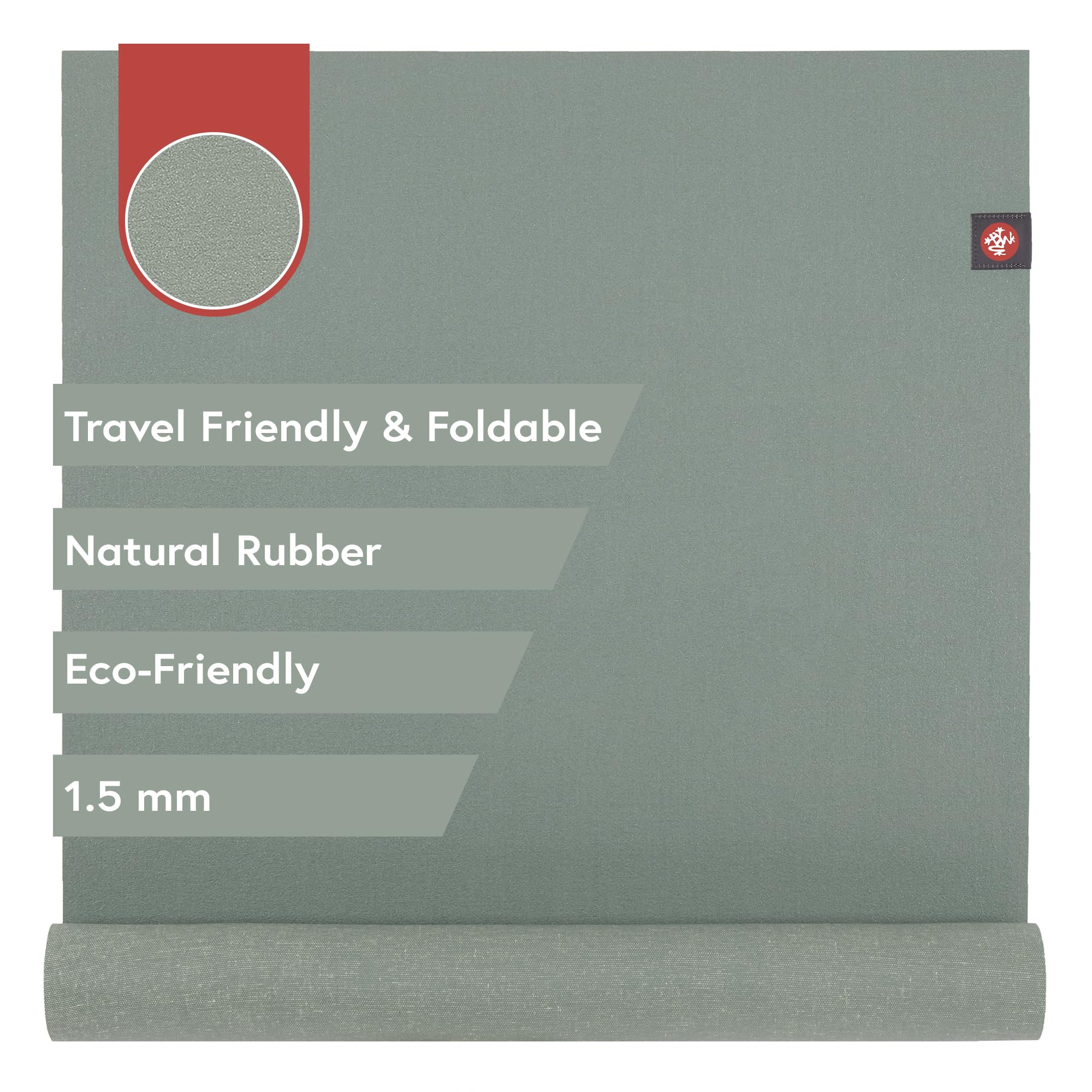 Manduka eKO SuperLite Yoga Mat 79" - 1.5mm | Natural Rubber | Foldable & Travel Friendly | Soft Textured Surface | Eco-friendly | Leaf Green 79 x 26 inches