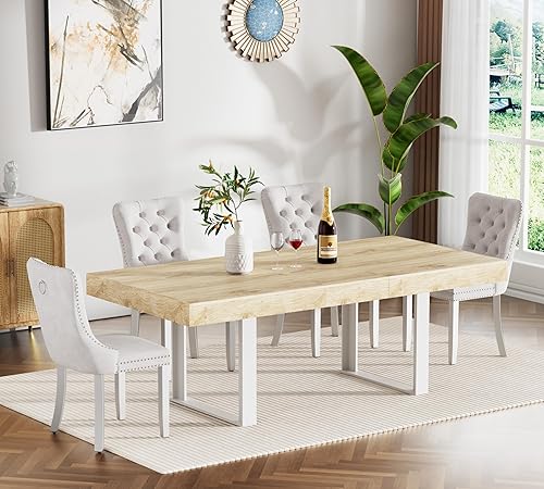 Miniatura 12 de Juego de mesa de comedor extensible marrón de 7 piezas para 6, 63 a 78.74 pulgadas, moderno juego de mesa de cocina y comedor, mesa de comedor Mesa