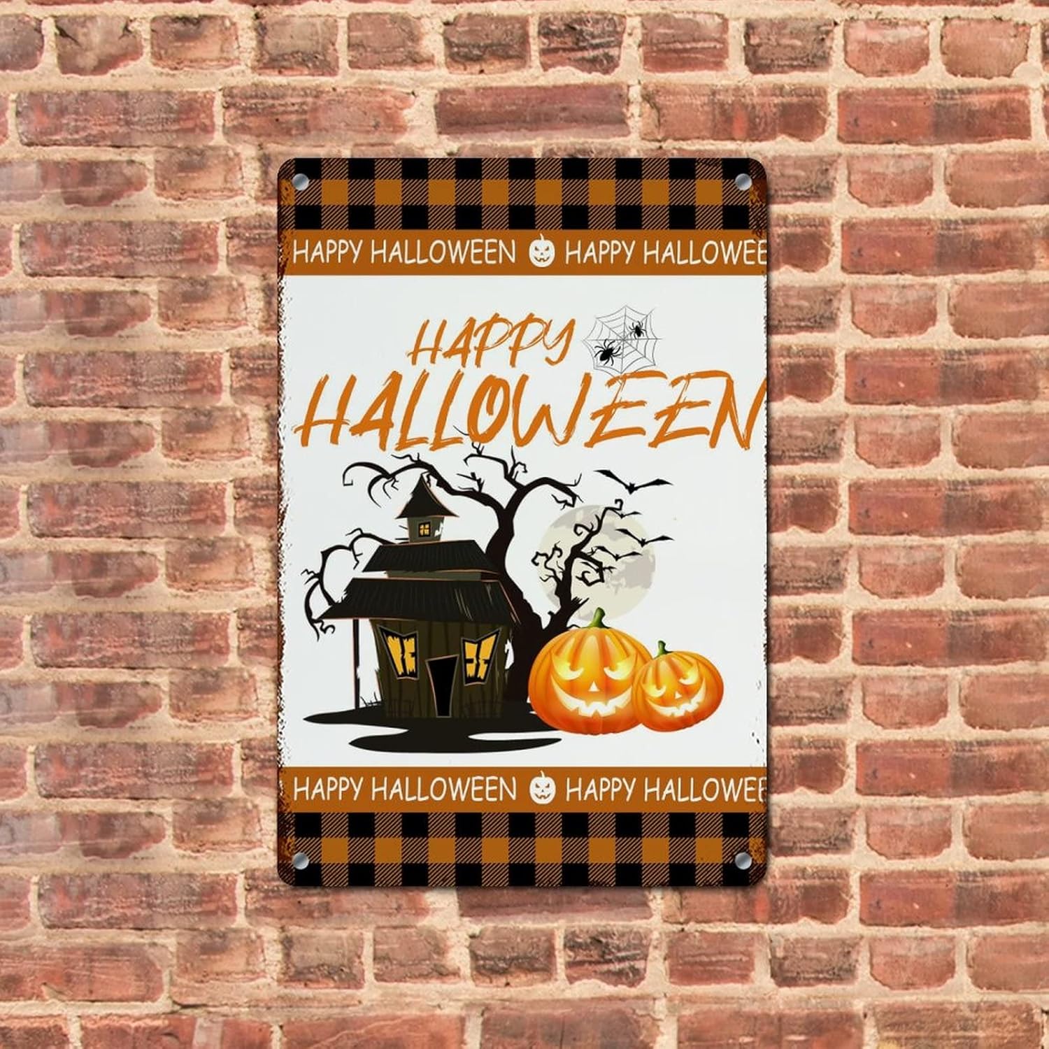 Happy Halloween Autumn Pumpkin Painting Witch Distressed Metal Tin Sign