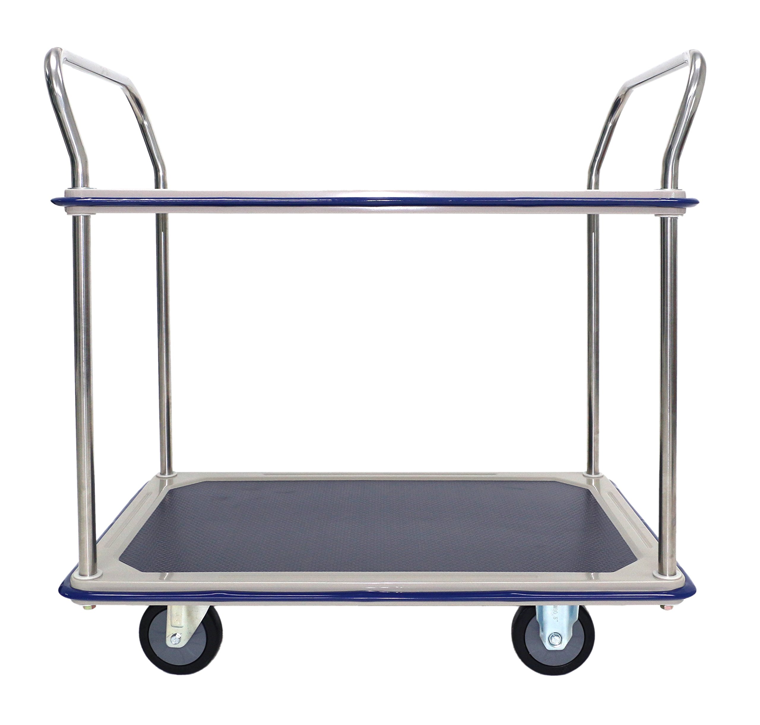 TW-220 Etagenwagen, verchromt, 2 Etagen, LxBxH: 914 mm x 610 mm x 950 mm, Tragfähigkeit 370 kg, Edelstahl/Blau