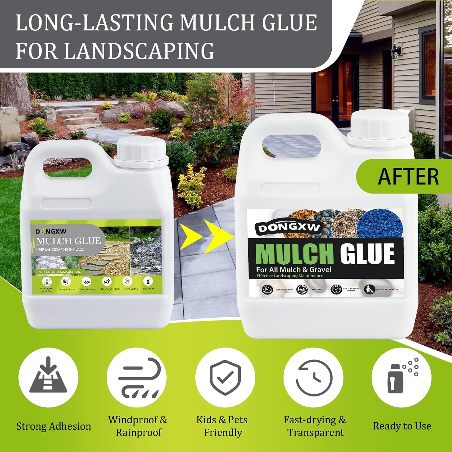 Mulch Glue for Landscaping 32oz, Strong Rock Glue & Gravel Binder, Non-Toxic Fast-Dry Adhesive Mulch Lock, Long-Lasting Outdoor Mulch Stabilizer for Pine Straw, Garden Borders, Patios & More