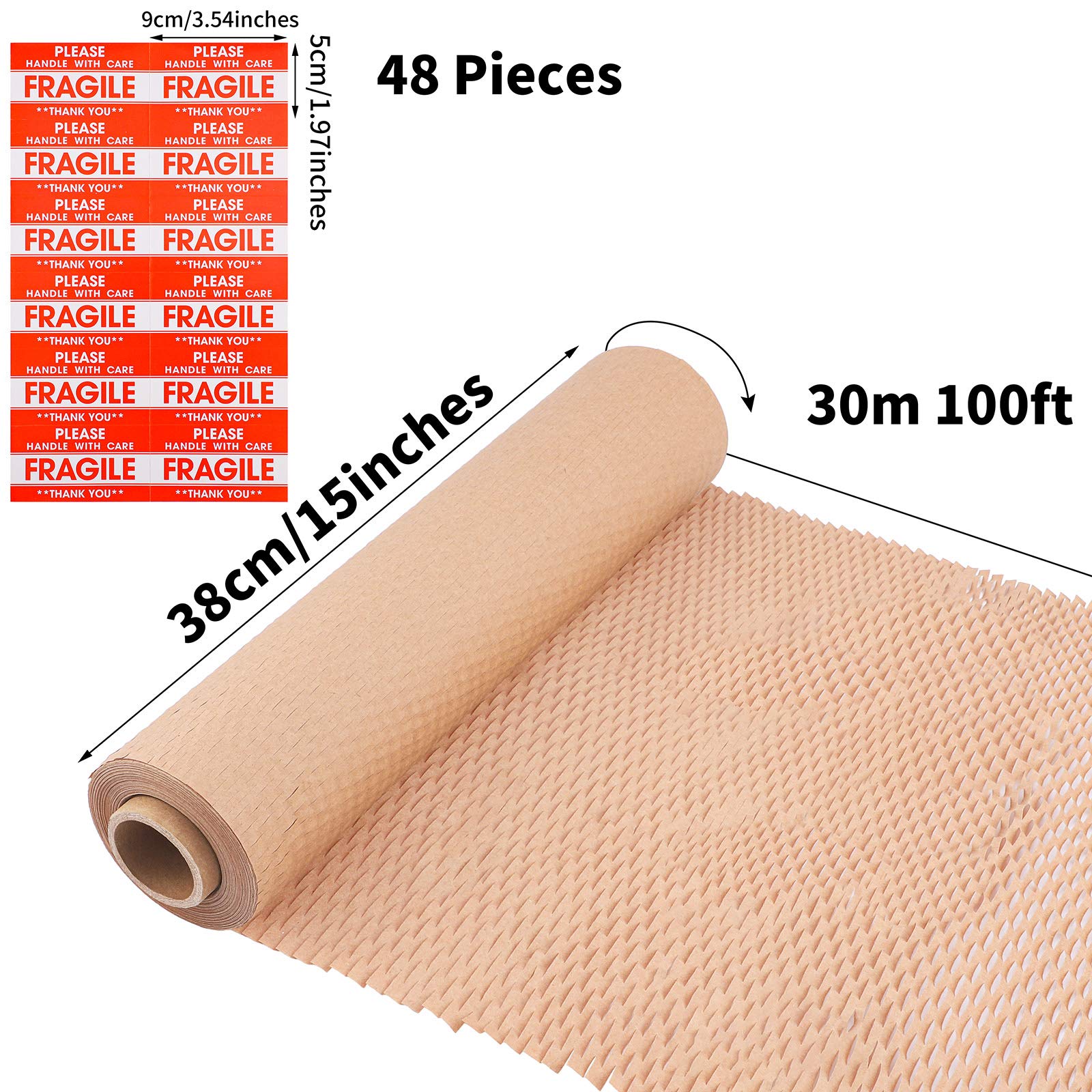 RUODON Cushioning Paper 15 Inch x 100 Feet Kraft Packaging