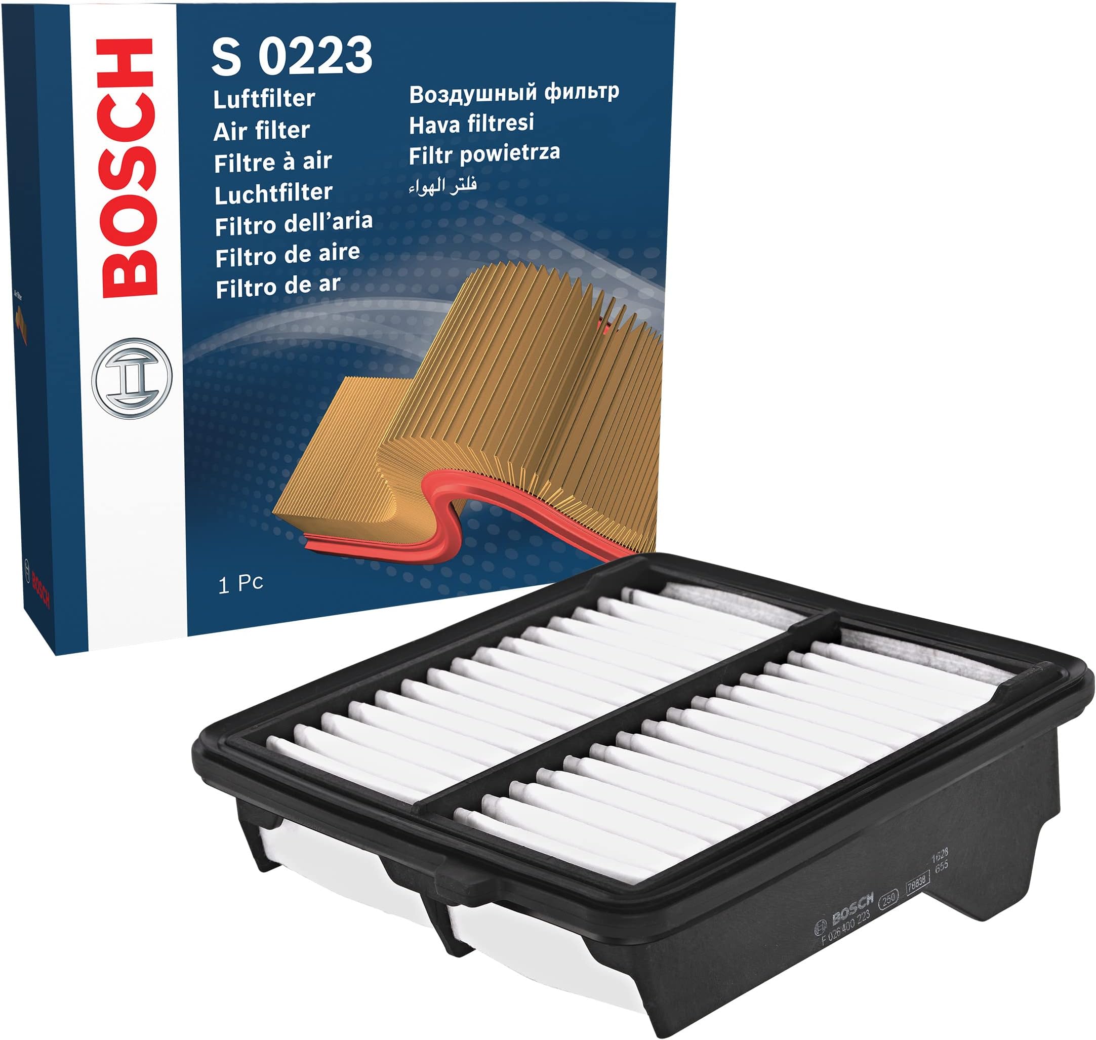 Bosch S0223 Car Air Filter - Separates Particles from the Air Intake - Moisture-resistant plus High Tensile Strength