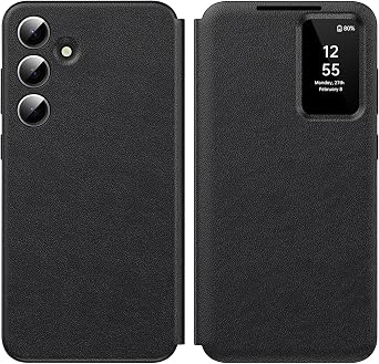 for Samsung S26 Case with Smart Small Screen View, S-View Wallet Phone Case, for Samsung Galaxy S26 5G Case Smart Window Cover, Flip Leather Protective Smart View Black