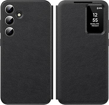 Ailicici for Samsung S25 Case Smart View, Wallet Case with Clear S View, Flip Folio Leather Protective Cover for Samsung Galaxy S25 5G, Premium View Cover with Clear Time Window Case