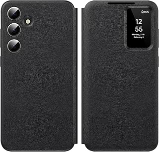 for Samsung Galaxy S25 with Smart Small Screen View, S-View Wallet Phone Case, for Samsung S25 Case Smart Window Cover Hard Flip Leather Protective Cover for Samsung S25 5G Case Black