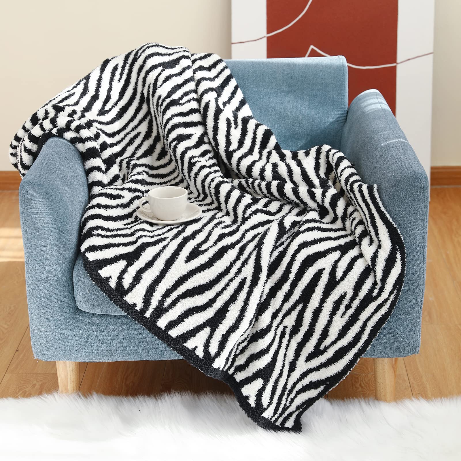 LumiSyne Fleece Throw Blanket Classic Simple Style Houndstooth Zebra Pattern Cozy Soft Throw For Sofa Couch Settees Bed Warm Plush Fuzzy Travel Car Blanket 170x130cm