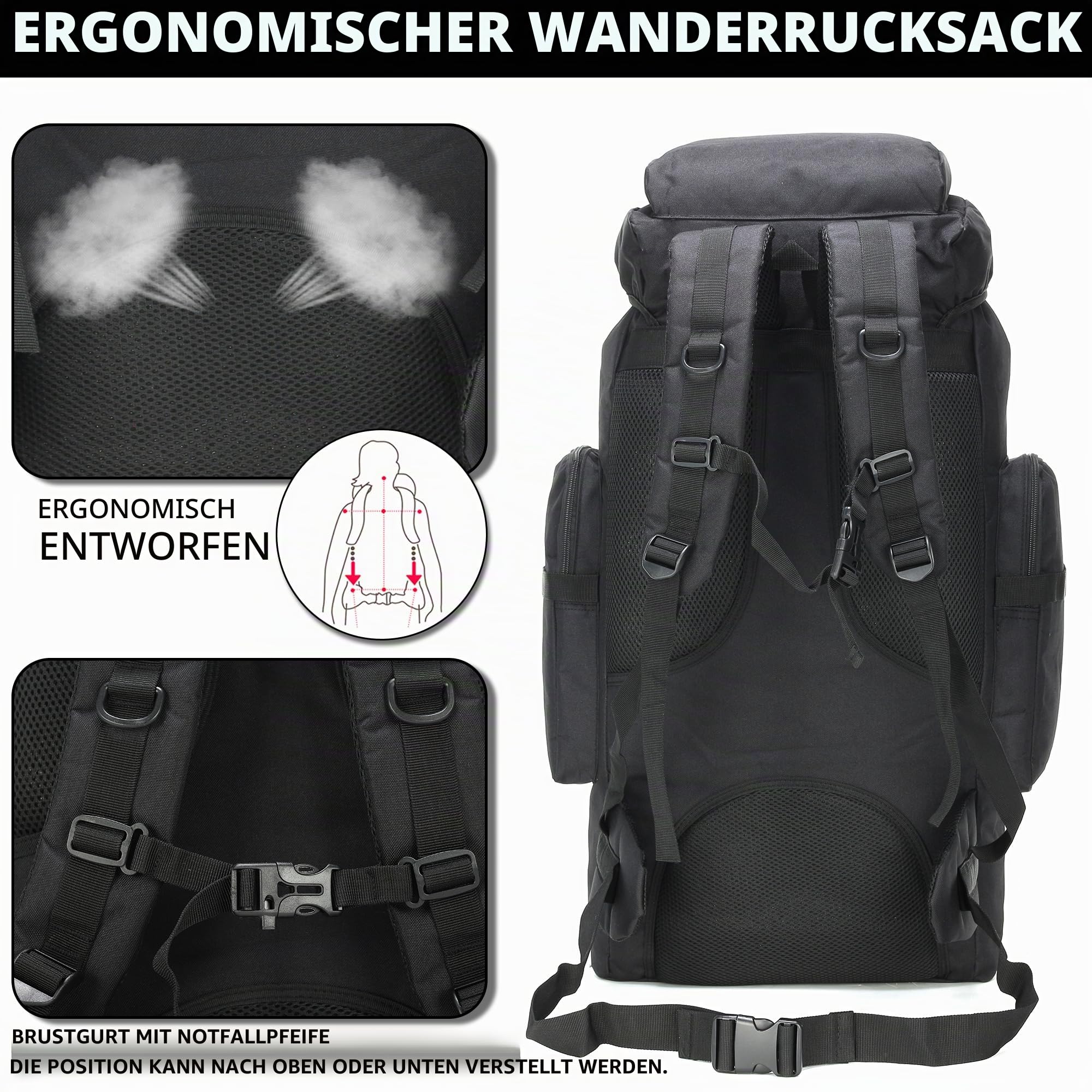 Unisex Military Hiking Backpack Wanderrucksack (1er Pack)