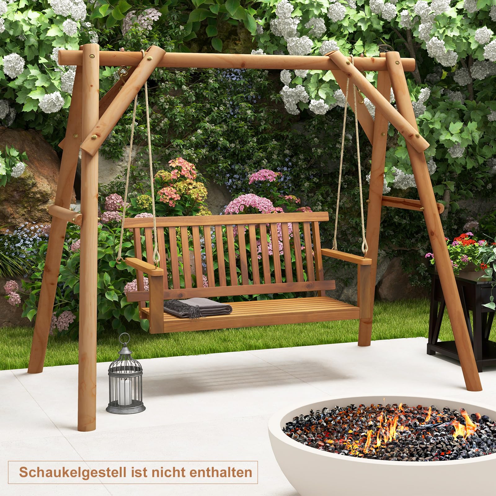 COSTWAY Hängebank Outdoor, 2-Sitzer Schaukelbank Holz