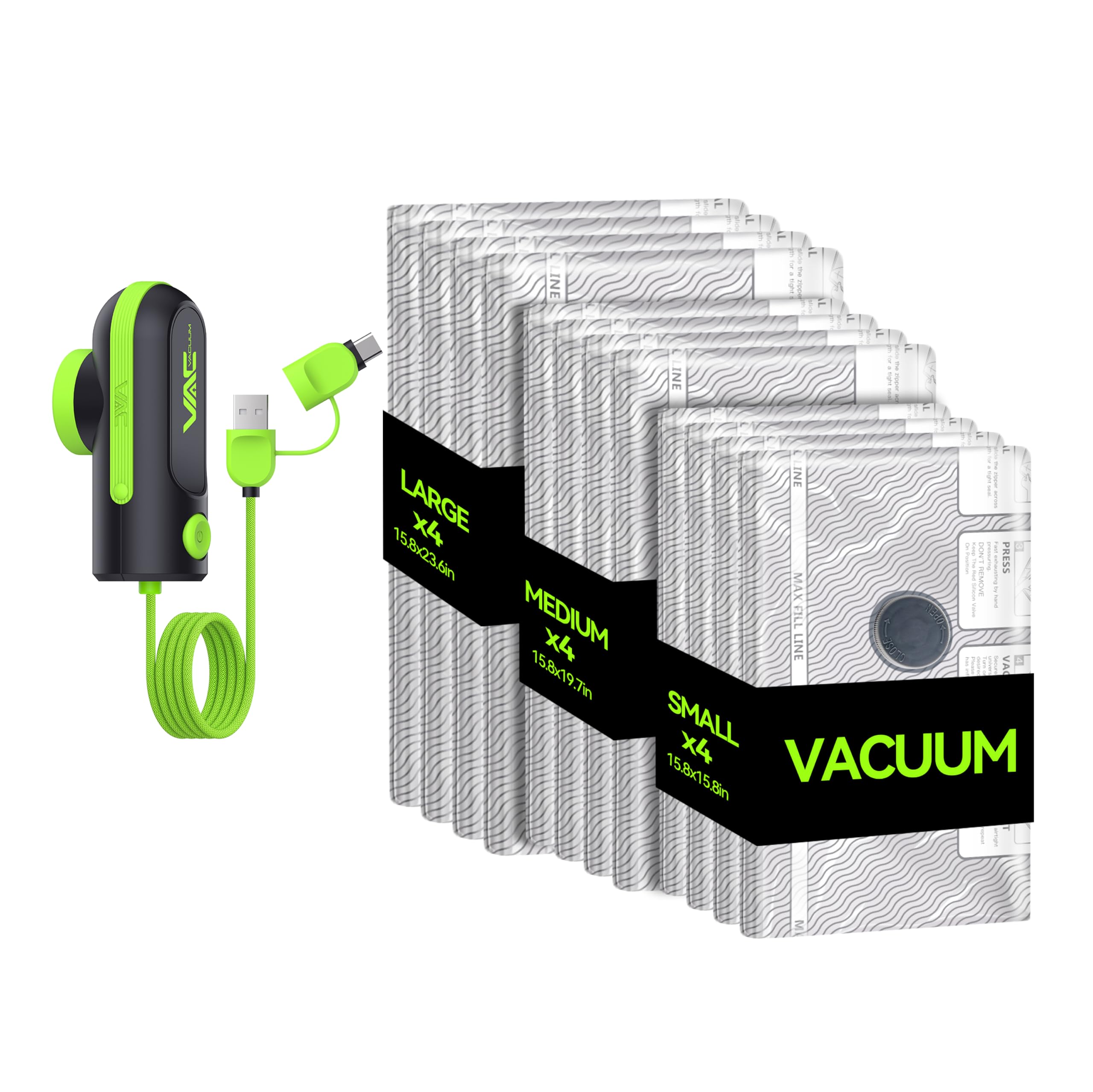 VACKFOX vakuum koffer mit pumpe mit USB- und Type-C-Pumpe,für Reise- und Haushaltskleidung sowie Decken