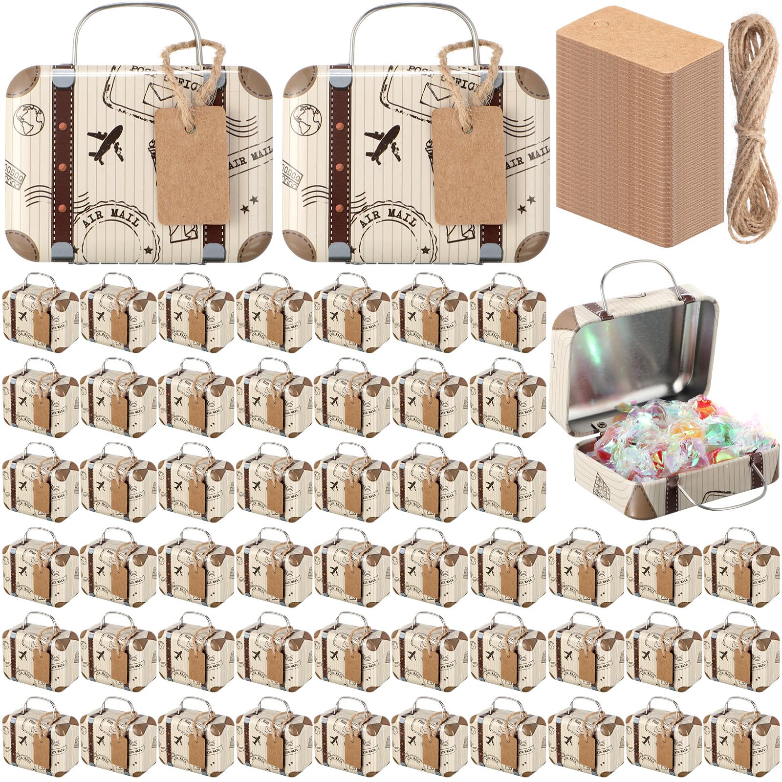 6 Scatole Di Latta Con Coperchio A Valigia | Piccole Bomboniere Matrimonio Tema Viaggio | Porta Caramelle E Regalini