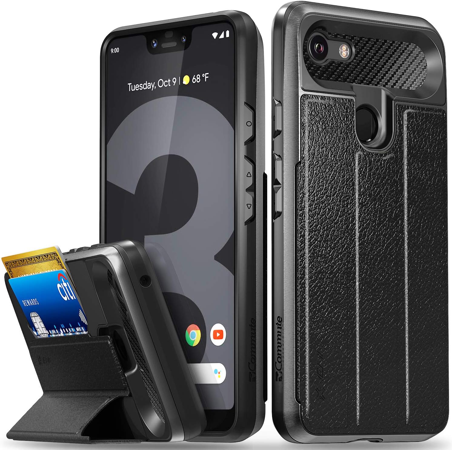 Vena Google Pixel 3 XL Wallet Case, [vCommute][Military Grade Drop Protection] Flip Leather Cover Card Slot Holder with Kickstand for Google Pixel 3 XL (Space Gray/Black)