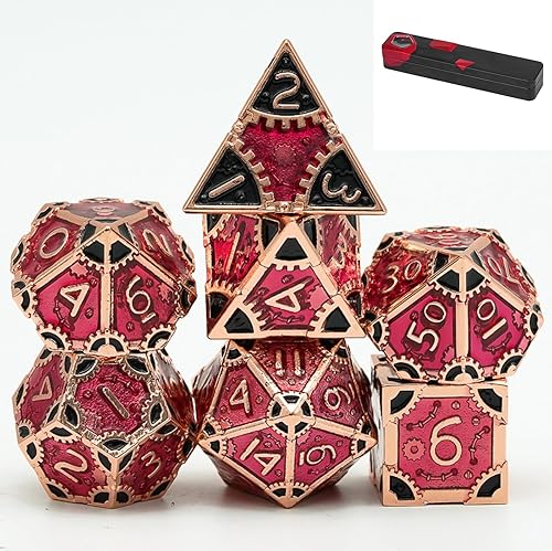 Miniatura 15 de UDIXI - Juego de dados de 12mm Mini DND, juego de 7 dados de metal poliédricos D&D para juegos de rol (Cobre)