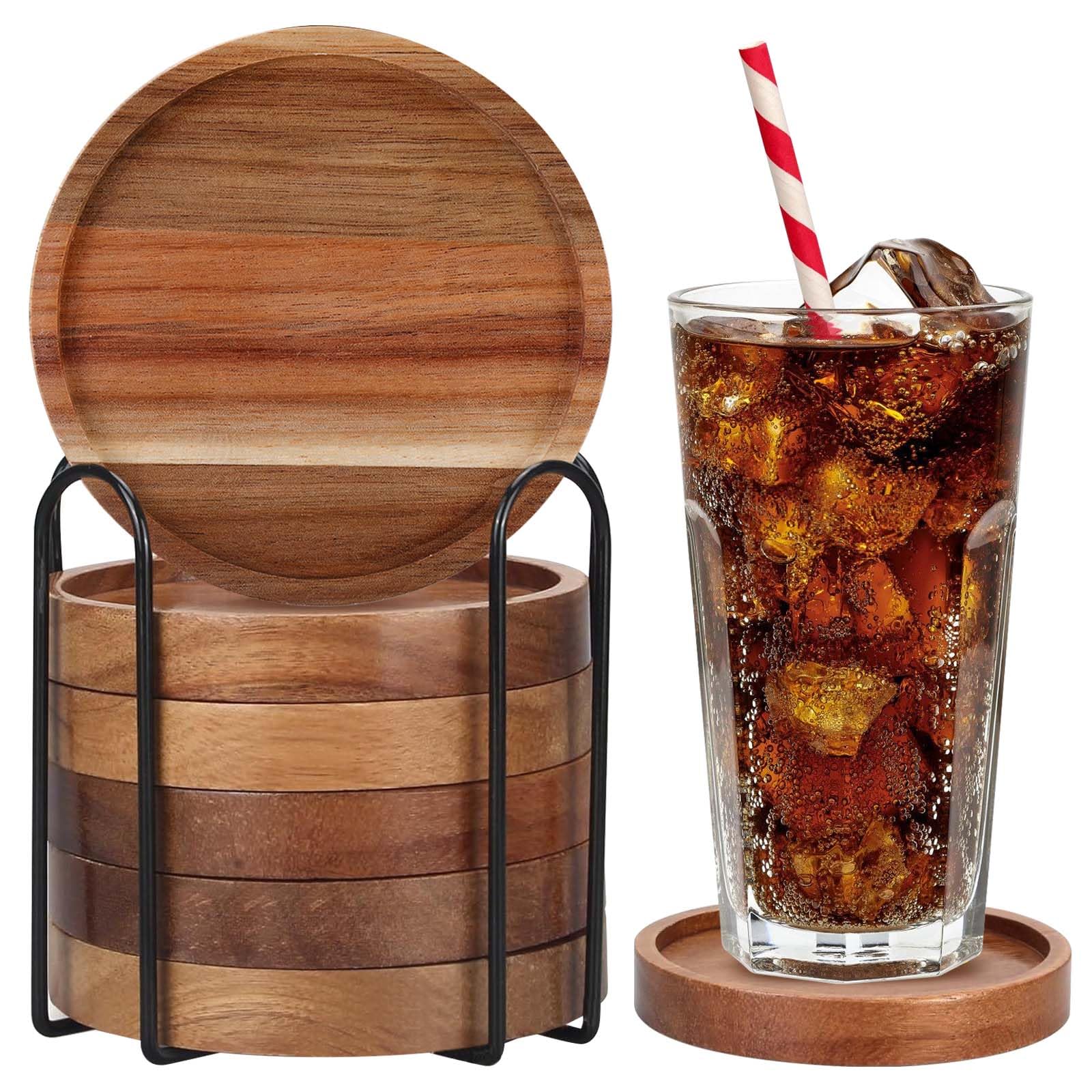 Sottobicchieri In Legno Di Acacia A Forma Di Pesca – Set Da 6 Con Supporto In Ferro, Rustici Per Tavolo Da Pranzo - 4