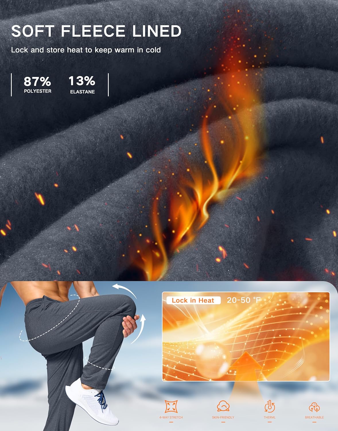 G Gradual Men's Fleece Lined Pants with Zipper Pocket Winter Warm Athletic Joggers Sweatpants for Men Workout Running Gym - Image 6