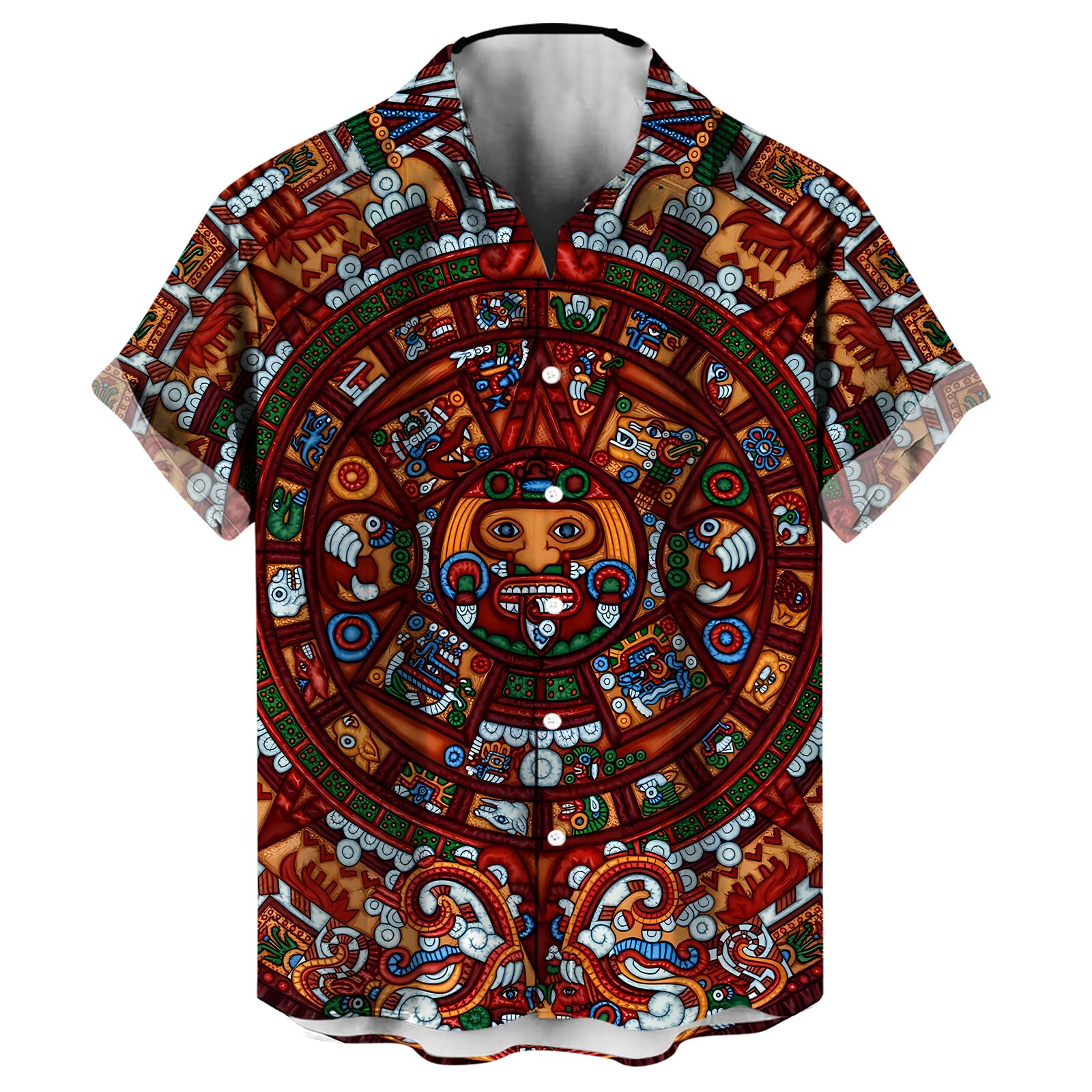 LAOLIUSN Novelty Mexico Shirt Aztec Graphic Short Sleeved Button Shirt Mexican Shirts, Brown, XL