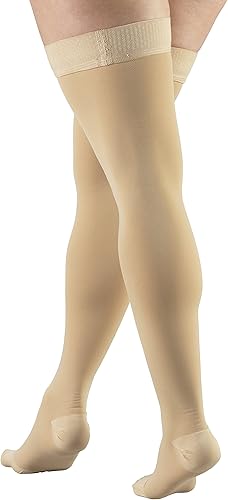 Miniatura 4 de Truform Medias de compresión de 30-40 mmHg para hombres y mujeres, longitud alta hasta el muslo, parte superior de puntos, punta cerrada, beige, M