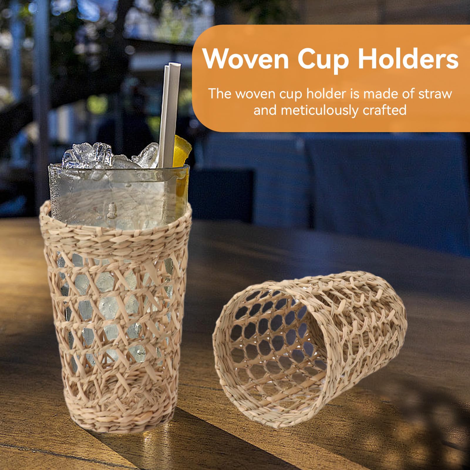 Gsycle 6Pcs Handwoven Vase Sleeve, Hand Woven Wicker Cup Holder Cute Cozy Mug Sleeves Wicker Cup Holder Rattan Tumbler Sleeves for Home