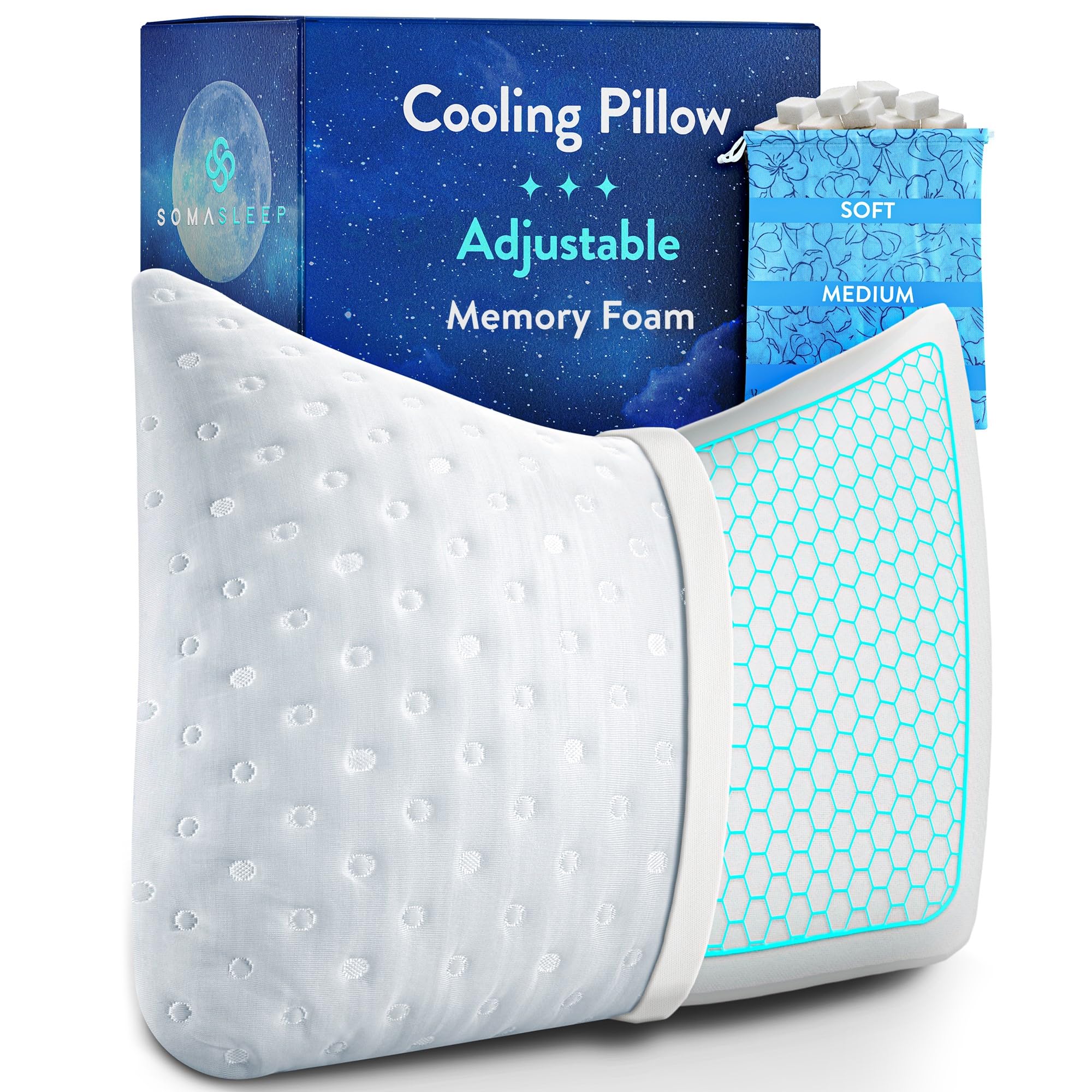 SelectSoma Curved Cooling Gel Memory Foam Pillow for Side Sleepers – Best Head Support for Deep Relaxation and Neck & Shoulder Pain Relief – Queen Size with Washable Cover