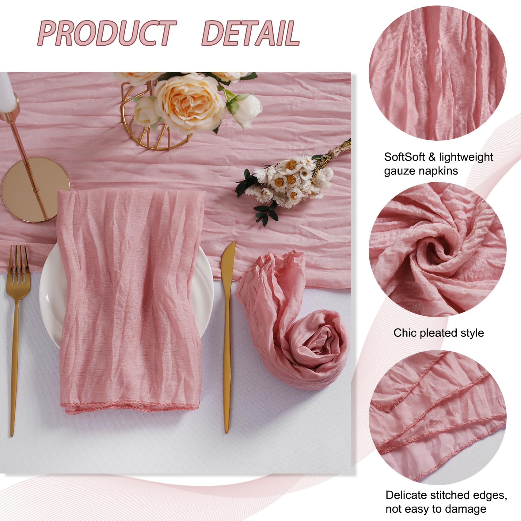LZY Paquete de 120 servilletas de gasa de 50.8 x 50.8 cm, servilletas de tela bohemia suave con arrugas, servilletas de mesa rústicas a granel para bodas, fiestas, baby shower, decoración de eventos