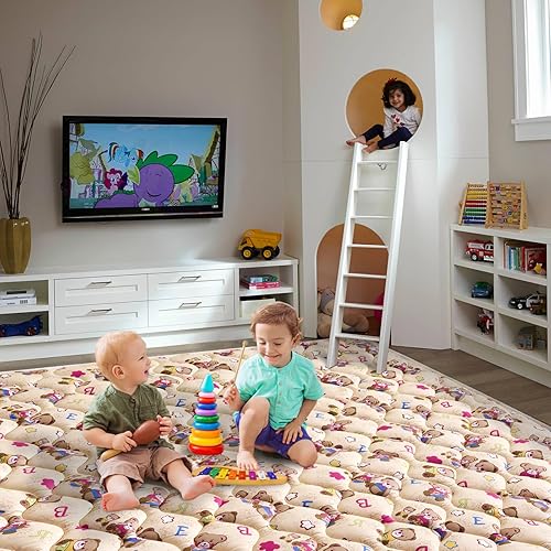 Miniatura 5 de Vibe bear Tapete de juego para bebés de 79 x 63 pulgadas, tapete de espuma más gruesa de una pieza, tapete de juego extra grande antideslizante para