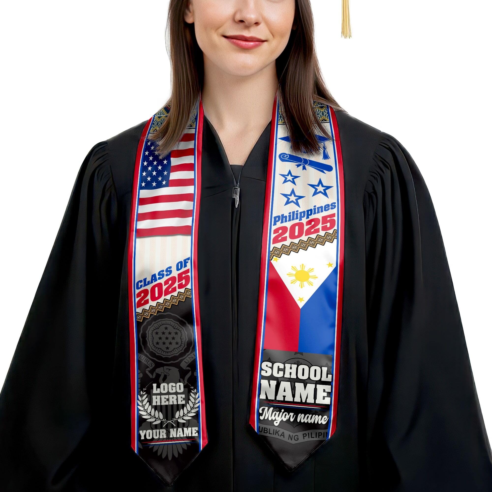 MonkeyVan Personalized Graduation Stole for Filipino Senior, Philippines Flag Graduation Sash Class of 2025 Grad Gifts S258