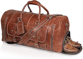 cuero 24 Inch Leather Duffle Bags for Men Large Full-Grain Buffalo Leather Overnight Gym Bag, Luggage Weekend Travel Bag for Men & Women, Carry On Airplane Cabin Bag with Shoe Compartment