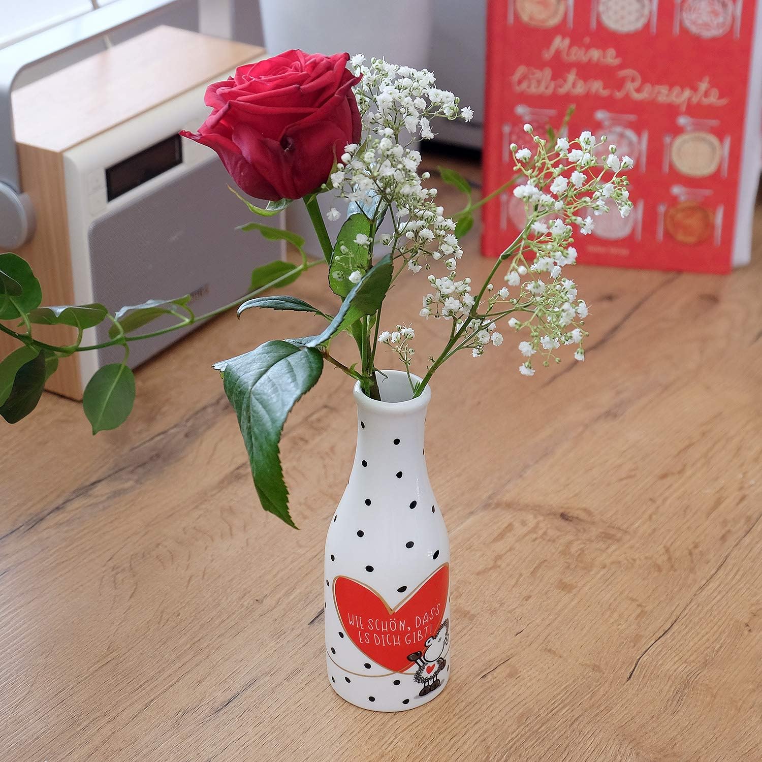 Sheepworld 46220 Kleine Vase Wie schön, DASS ES Dich gibt, mit Herz, Porzellan, Rot, weiß, Porcelain