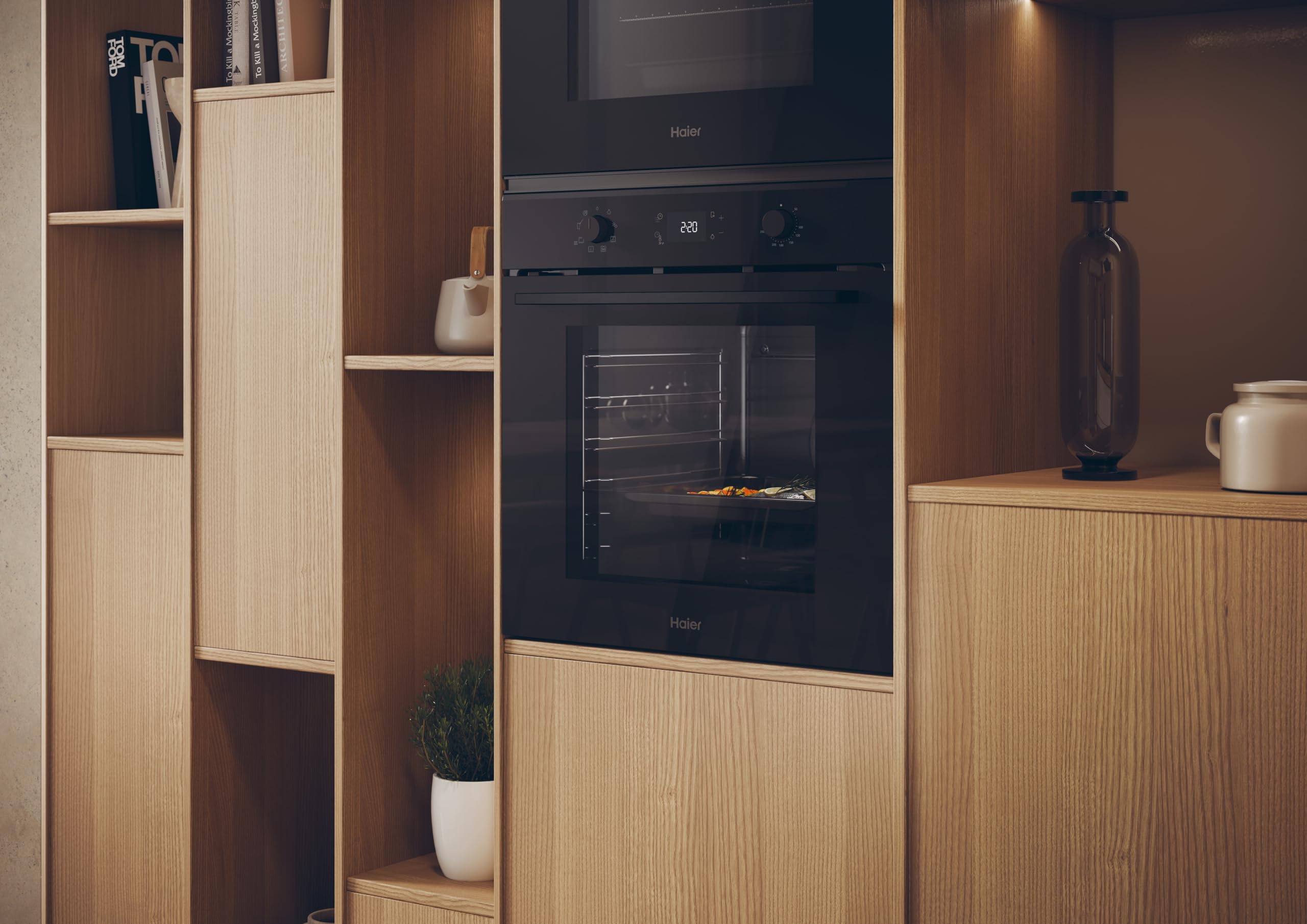Haier Einbaubackofen ID Serie 2 H6 ID2P3T1HTB | Nische 60 cm, 78 Liter Volumen, 9 Funktionen, Umluft Beheizung mit Grill, Hydrolyse-Reinigung, Teleskopauszug