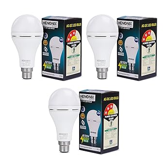 Electric Emergency Led Bulb 12W,Rechargeable Inverter Led Bulb, 6500K, Cool White, B22D, Pack Of 3