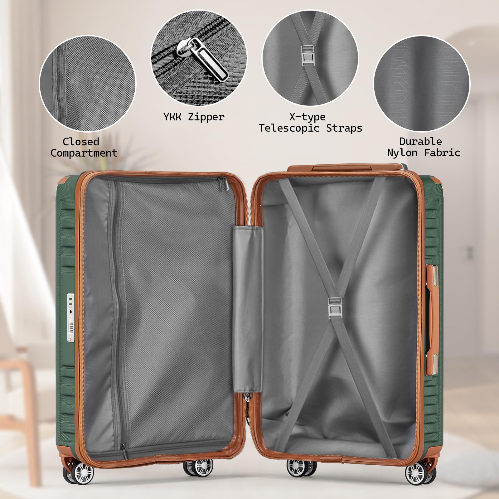 Melalenia Luggage Sets 7 Piece Hard Shell Carry on Suitcase with Spinner Wheels and TSA Lock, Lightweight Travel Duffel Bag for Women, Beige Brown