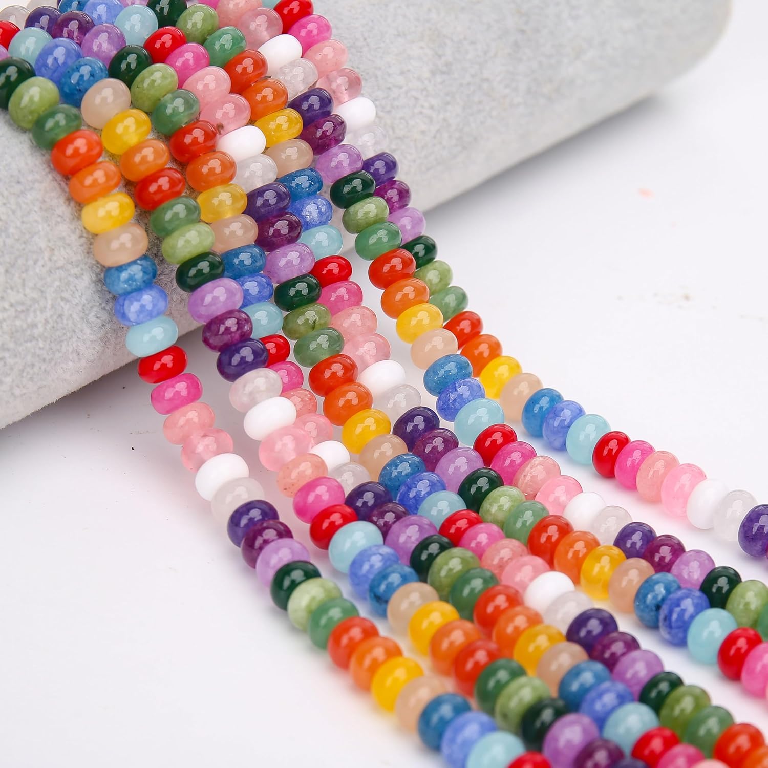 2 Strands (150PCs) Mix Color Jade Rondelle Beads, 5 * 8mm Gemstone Loose Spacer Abacus Disk Beads for DIY Bracelet Necklace Earrings Jewelry Making, Craft Supplies Beading Kit - Image 5