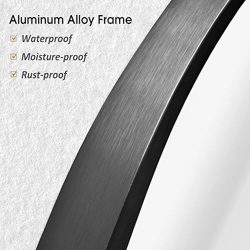 Miniatura 5 de BEHOME Espejo redondo negro de 36 x 36 pulgadas, espejo montado en la pared, espejo de baño, aleación de aluminio, espejo de tocador redondo grande,