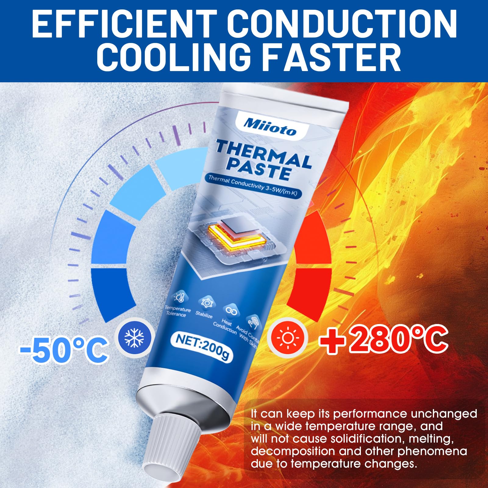 Miioto Thermal Paste, Pasta Termica CPU Alte Prestazioni, Pasta Termica CPU, Pasta Termica Adatto per CPU di Computer, Schede Grafiche, Alimentatori, Conduttività Termica 3-5w/(m·k), 200g-Bianco