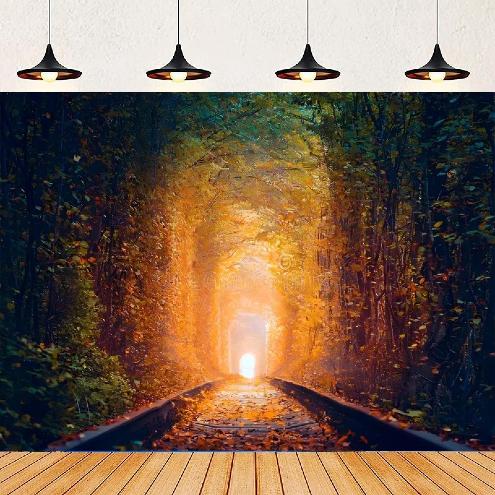 Mistyczna fotografia jesień kolej tło starożytny tunel kolejowy transparent ściana dekoracja plakat
