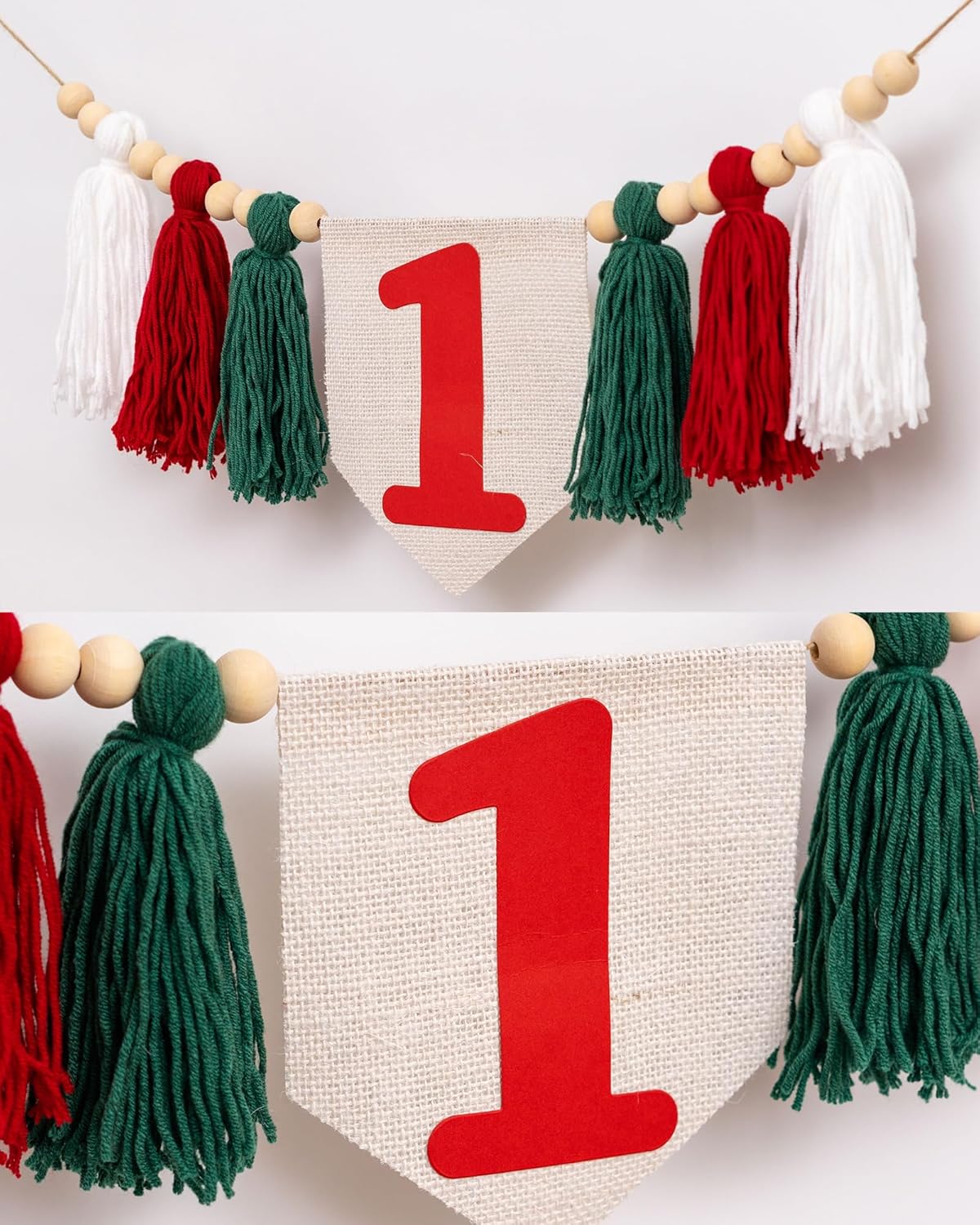 Christmas First Birthday High Chair Banner - Oh What Fun it is to be One Highchair Banner, Red and Green 1st Birthday Tassel Banner for Party, Cake Smash, Photo Props… - Image 7