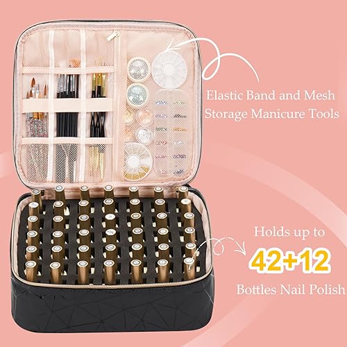 Miniatura 44 de Uross Bolsa organizadora de esmalte de uñas con capacidad para 42 botellas de esmalte de uñas y lámpara de uñas, organizadores de esmalte de uñas