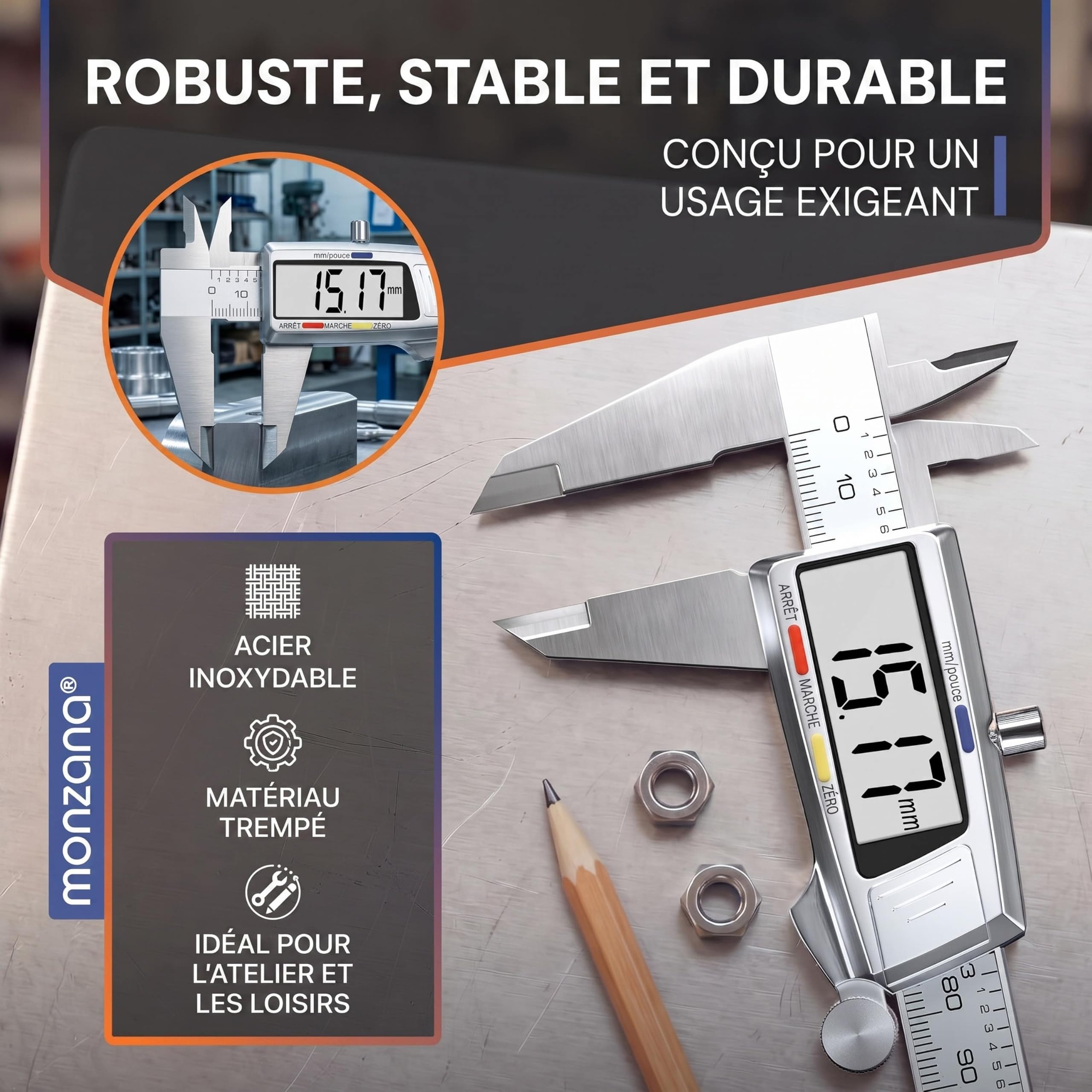 MONZANA® Pied à coulisse numérique acier inoxydable 150mm écran LCD digital boîte de rangement calibre a coulisse instrument de mesure