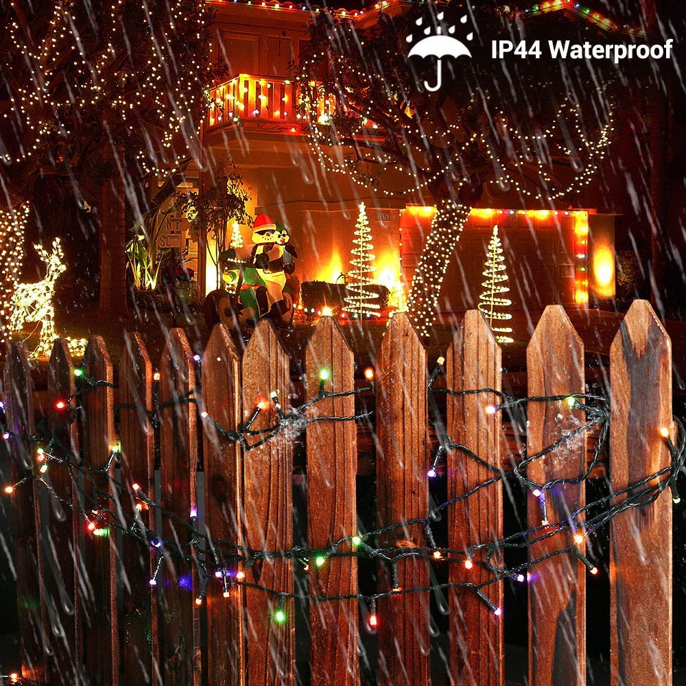 BrizLabs Luci di Natale Multicolor 10M 100 LED Luci Stringa Batteria 8 Modalità Impermeabile Cavo Verde Catena Luminosa Interno Decorazioni Natalizie per Giardino, Albero di Natale, Matrimonio