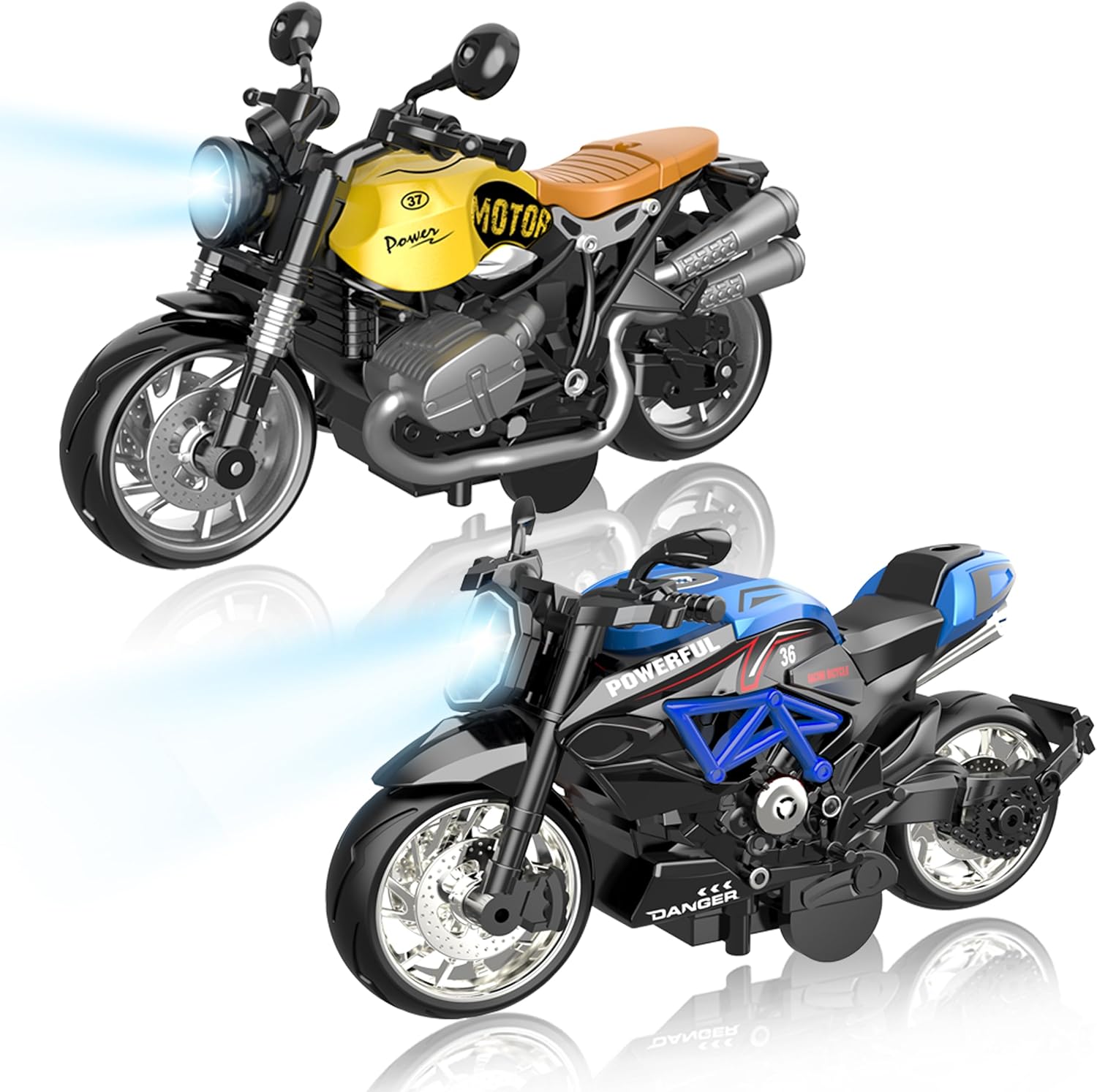2-in-1 Pull-Back Motorcycle Toy Set for Kids - Friction Powered Toy Car with Lights, Sounds & Automatic Drive, Diecast Motorcycle Model Toys for Age 2-4, Birthday Gifts for Toddler Age 3-5 6-8 8-12+