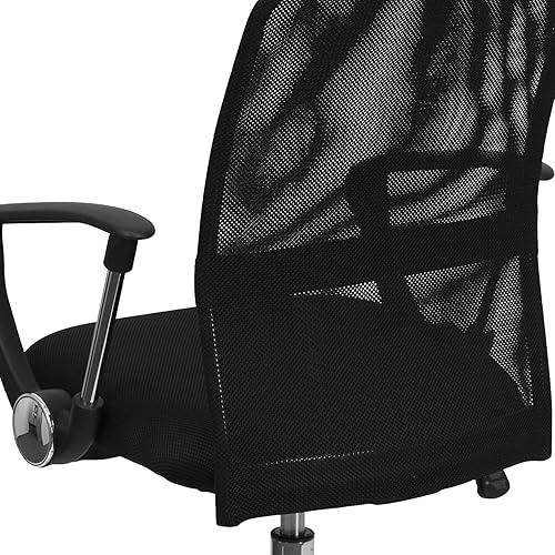 Miniatura 7 de Flash Furniture Jenkins Silla de oficina giratoria de malla negra con respaldo medio con banda de apoyo lumbar y brazos