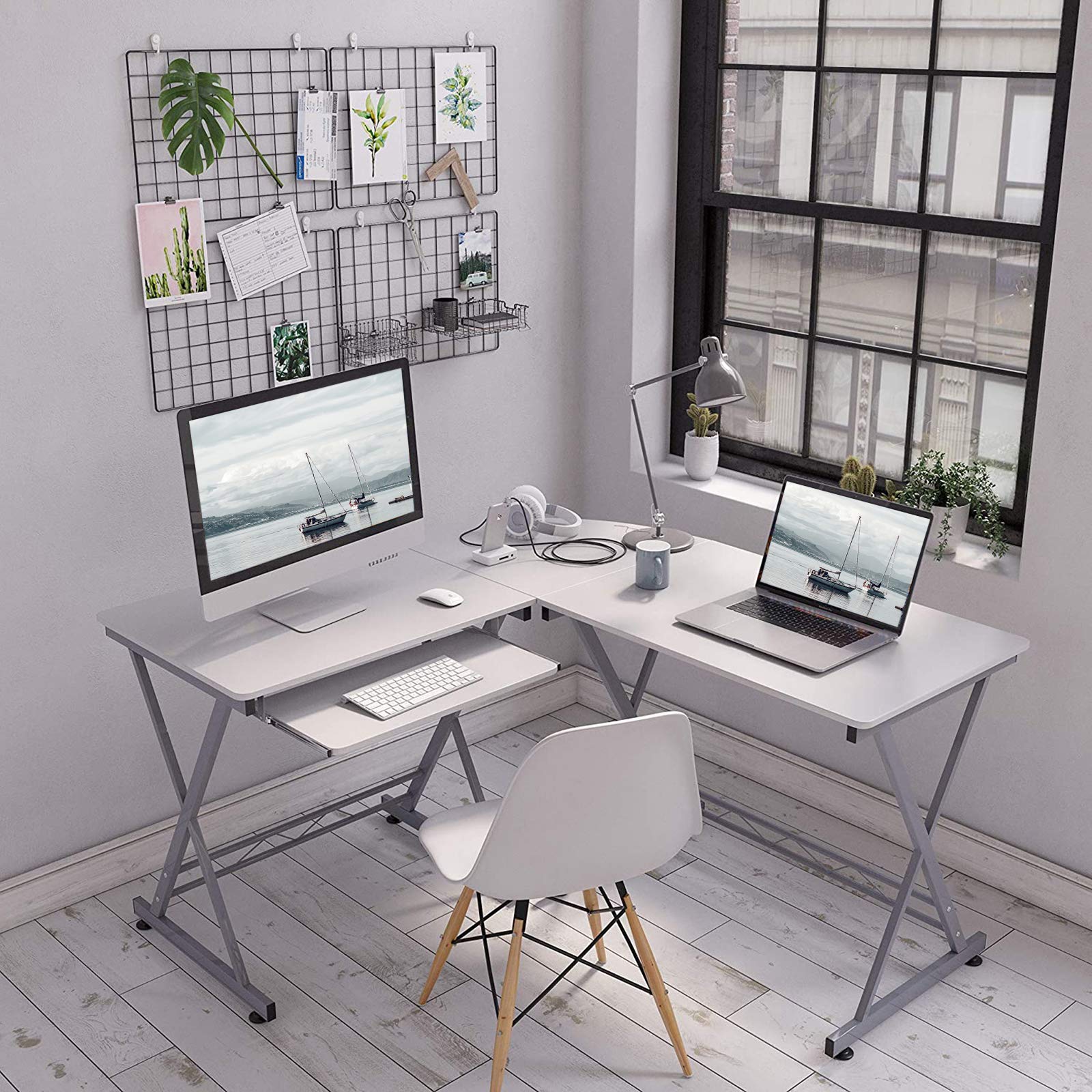 SONGMICS Corner Computer Desk, LShaped Desk Large Workstation with