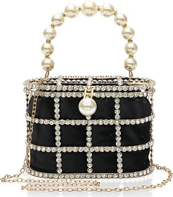 CARIEDO Sparkly Rhinestone Clutch Evening Bag with Pearl Handle for Wedding