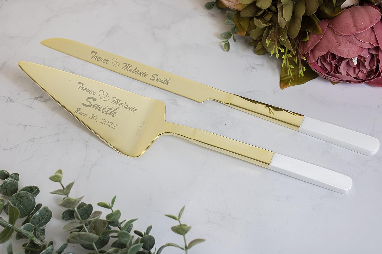 Kate Spade Bridal Personalized With Love Gold Cake Wedding Cake Cutting Set, Custom Engraved Wedding Cake Knife and Server Set, Accessories and Gifts for Bride and Groom