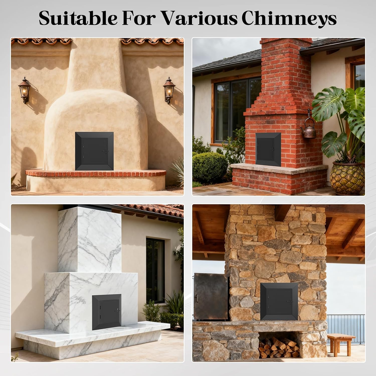 8" x 8" Chimney Cleanout Door, Replacement Fireplace Doors for Indoor Outdoor Wall Chimney, Secure Closing Clasp, Black